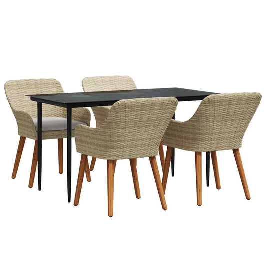 vidaXL Σέτ φαγητού για κήπο με μαξιλάρι 5 pcs Μπεζ συνθετικό ρατάν