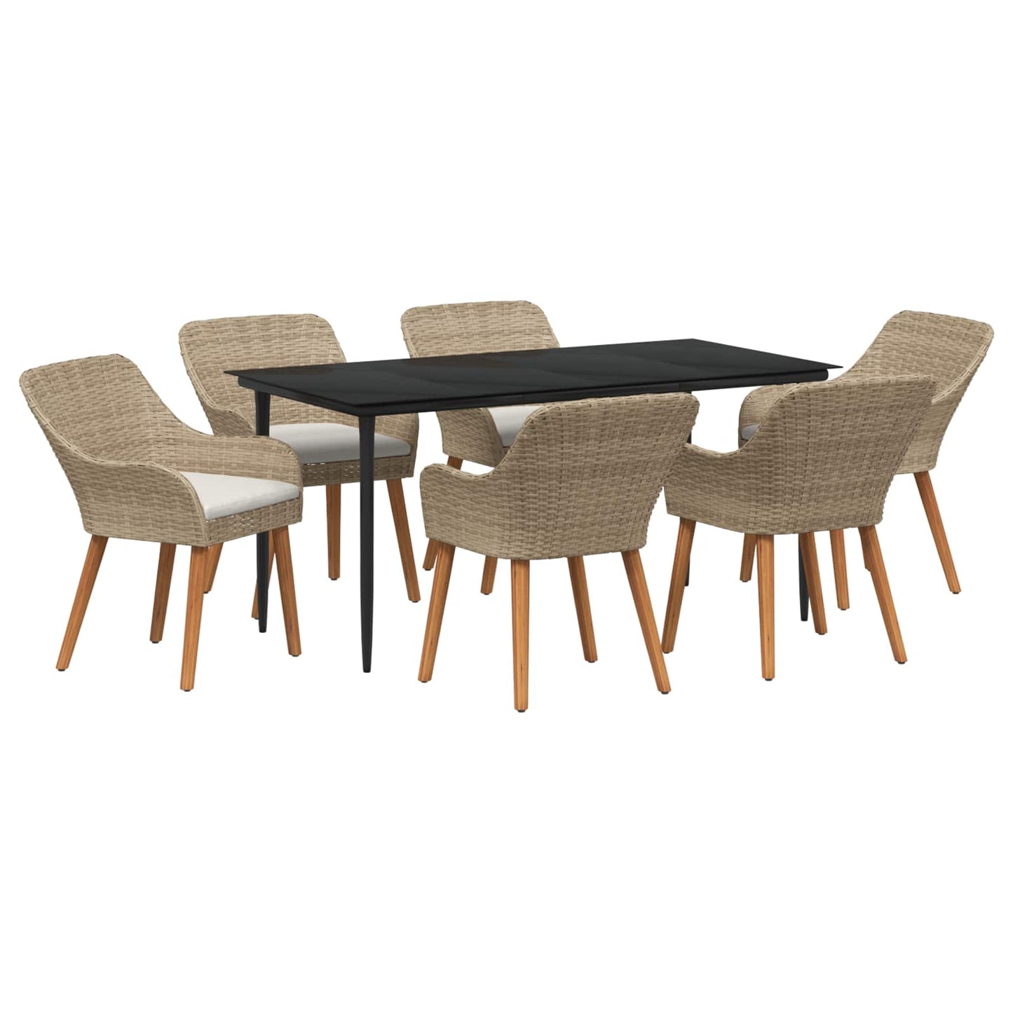 vidaXL Σέτ φαγητού για κήπο με μαξιλάρι 7 pcs Μπεζ συνθετικό ρατάν