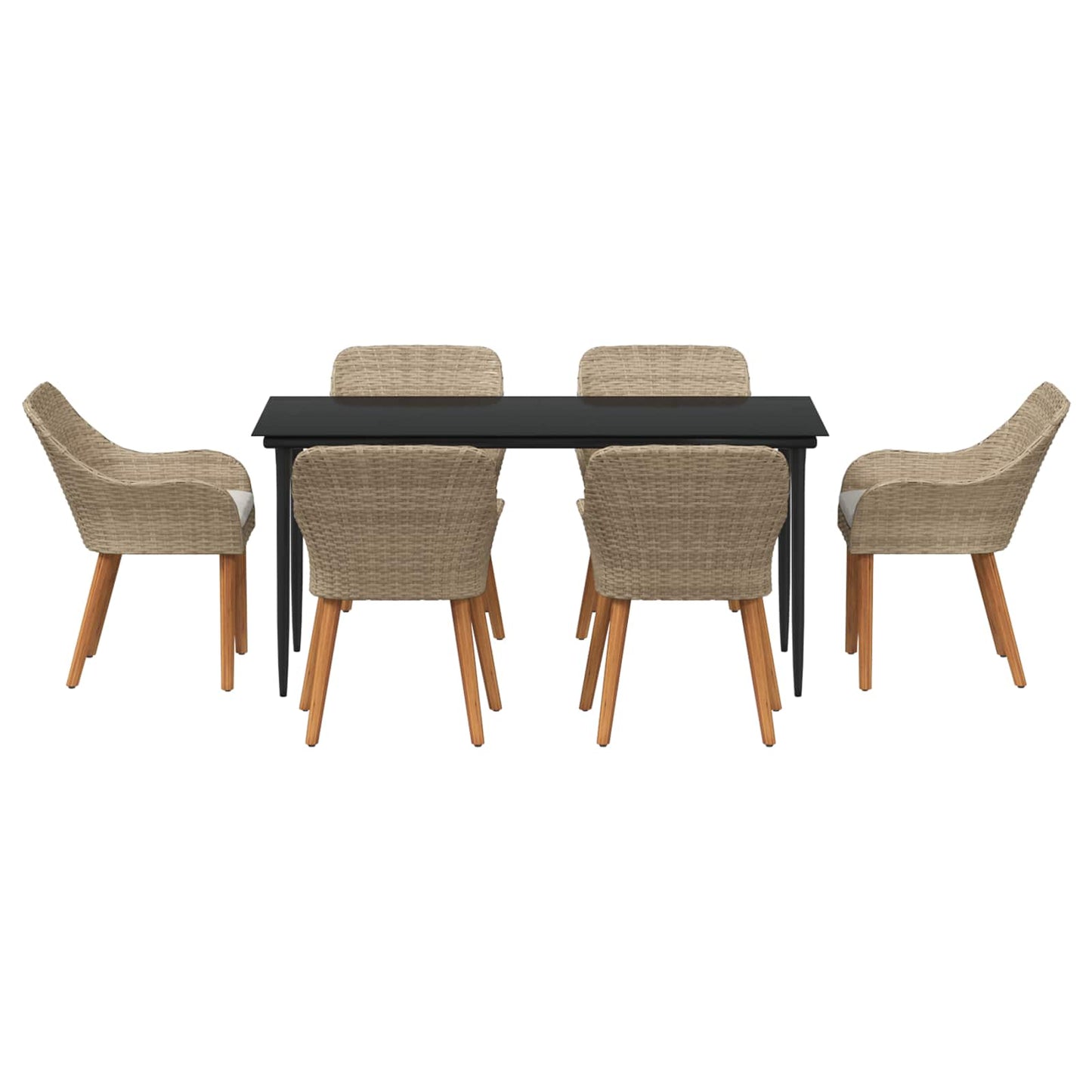 vidaXL Σέτ φαγητού για κήπο με μαξιλάρι 7 pcs Μπεζ συνθετικό ρατάν