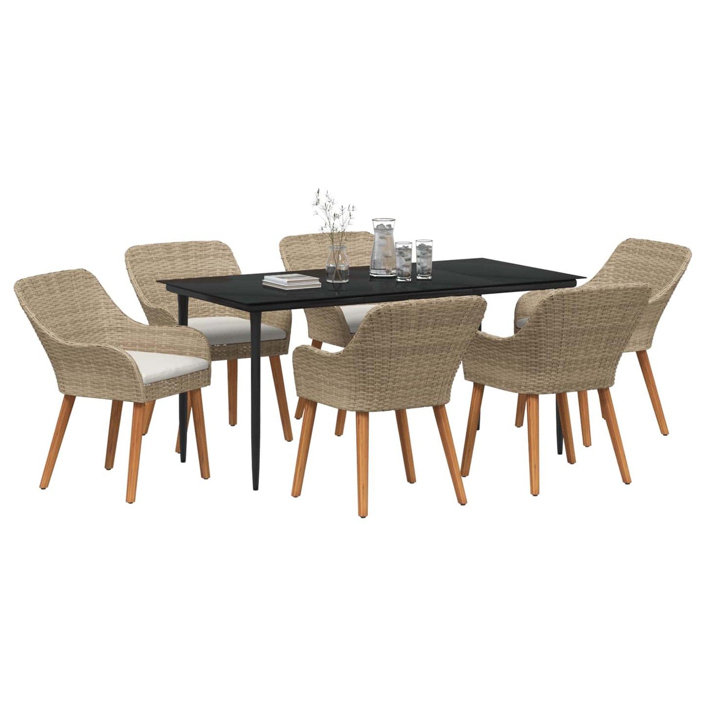vidaXL Σέτ φαγητού για κήπο με μαξιλάρι 7 pcs Μπεζ συνθετικό ρατάν