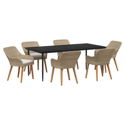 vidaXL Σετ Γεύματος Κήπου 7 Τεμαχίων Μπεζ Πολυ Ρατάν