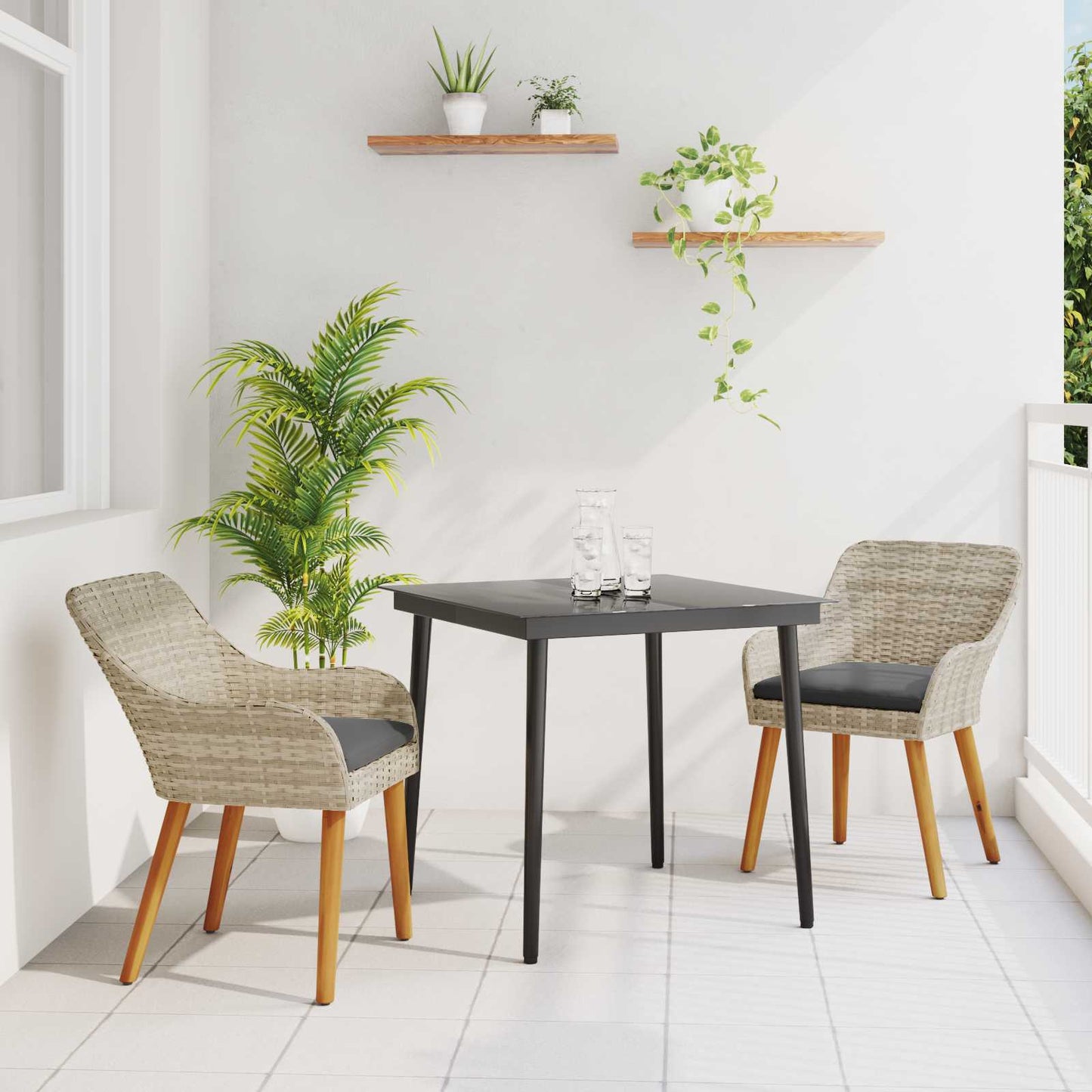 vidaXL Σέτ φαγητού για κήπο 3 pcs Ανοιχτό γκρι συνθετικό ρατάν
