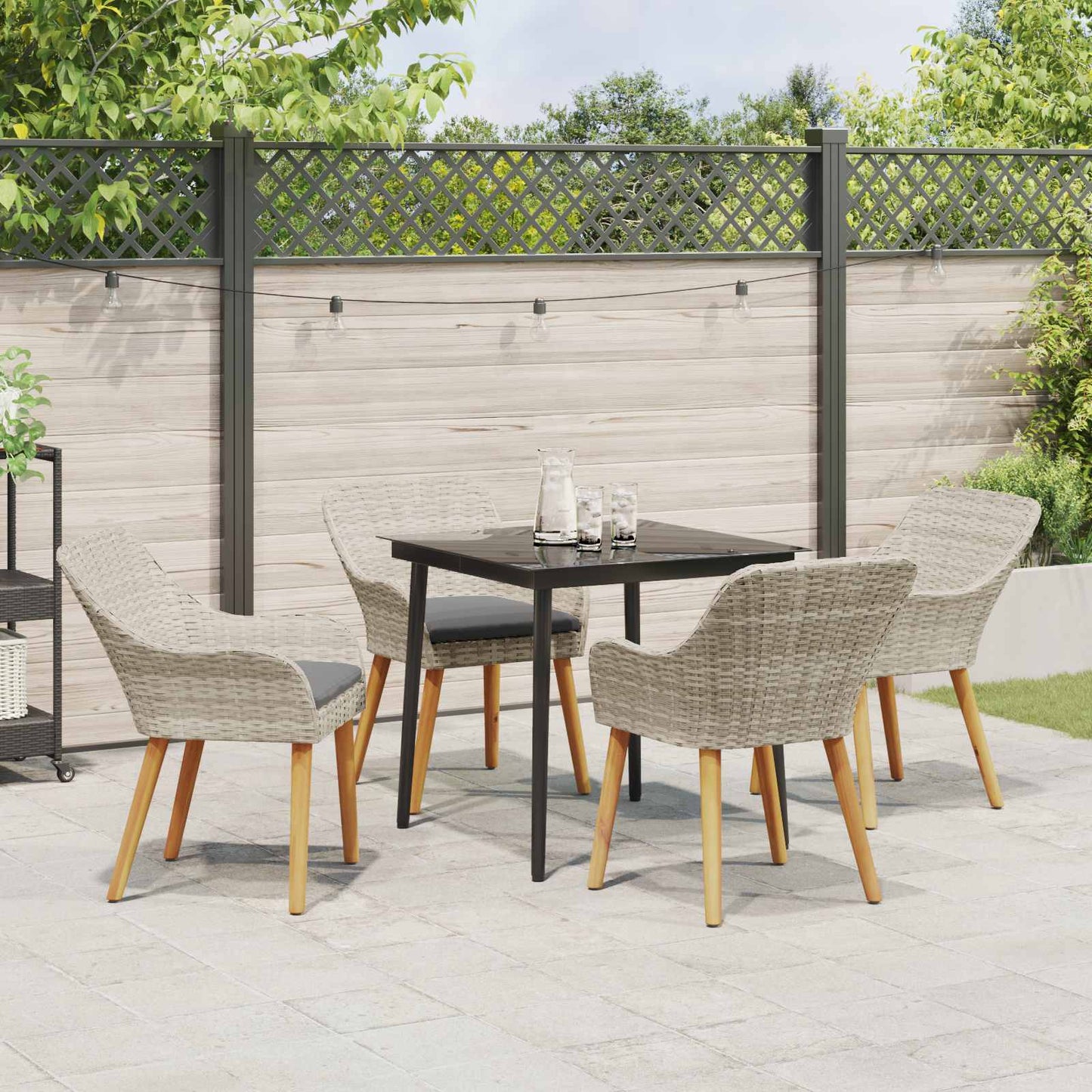 vidaXL Σέτ φαγητού για κήπο 5 pcs Ανοιχτό γκρι συνθετικό ρατάν