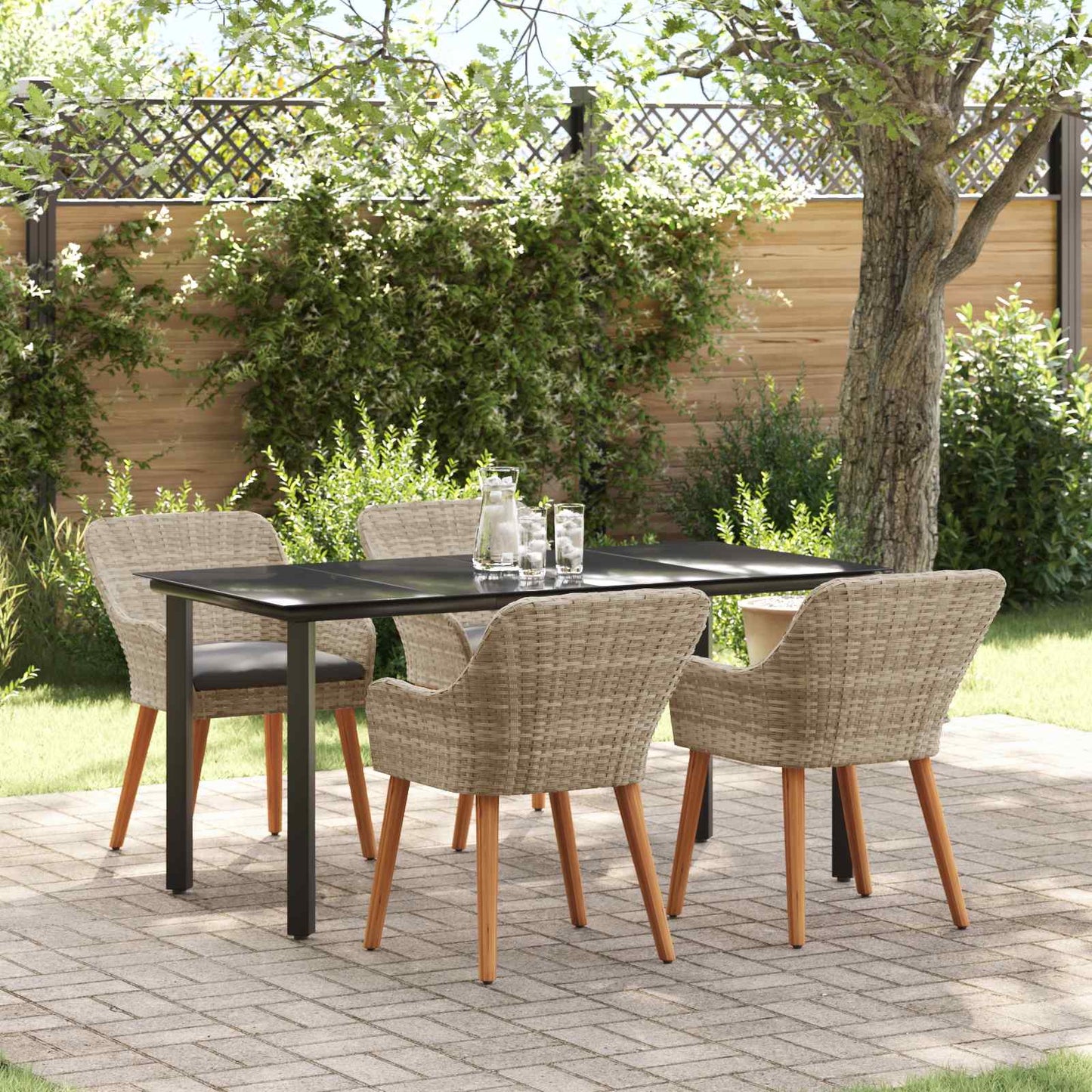 vidaXL Σέτ φαγητού για κήπο 5 pcs Ανοιχτό γκρι συνθετικό ρατάν