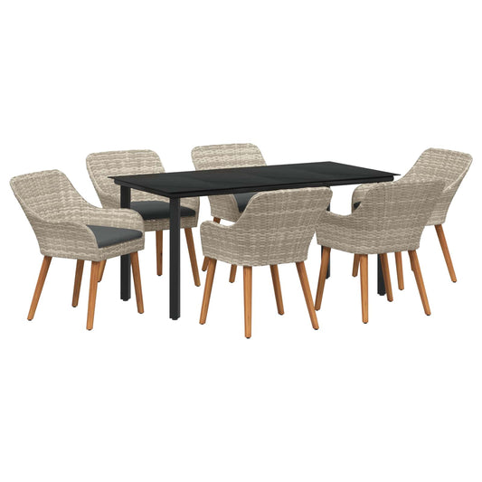 vidaXL Σέτ φαγητού για κήπο 7 pcs Ανοιχτό γκρι συνθετικό ρατάν