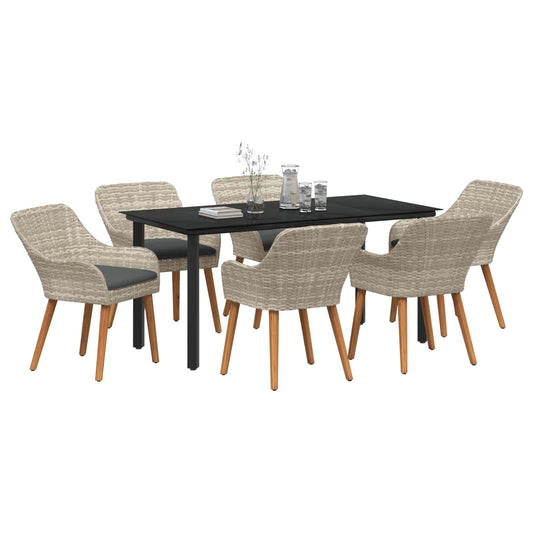 vidaXL Σέτ φαγητού για κήπο 7 pcs Ανοιχτό γκρι συνθετικό ρατάν