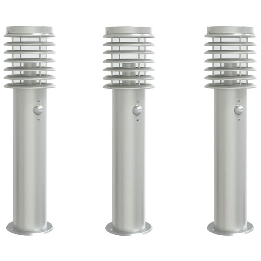 vidaXL Φωτιστικά Δαπέδου Εξ. Χώρου Αισθ. 3 τεμ. Ασημί 60 εκ Αν. Ατσάλι