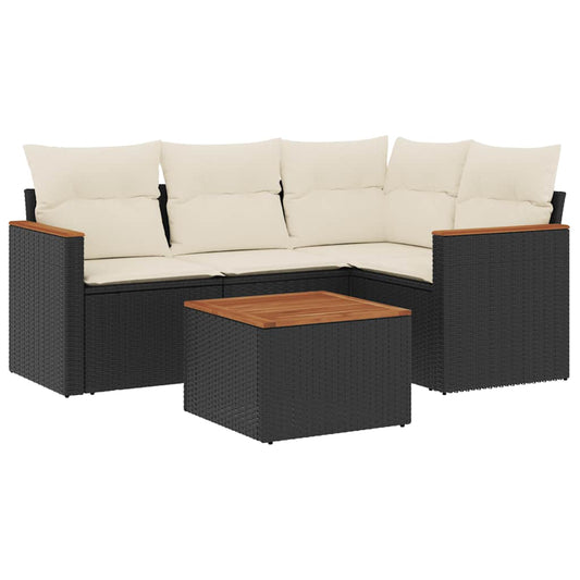 vidaXL Σετ Καναπέ Κήπου 5 Τεμαχίων Μαύρο Συνθετικό Ρατάν με Μαξιλάρια