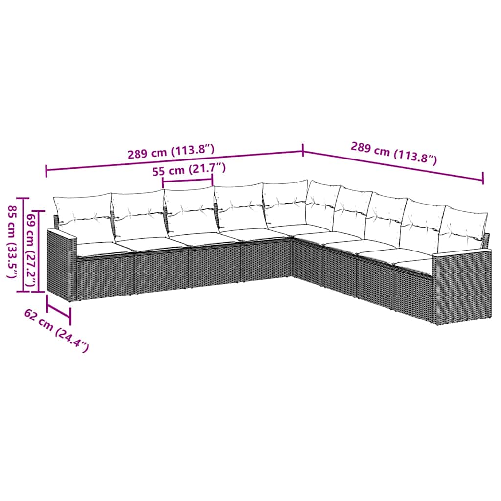 vidaXL Σαλόνι Κήπου Σετ 9 Τεμαχίων Μαύρο από Συνθ. Ρατάν με Μαξιλάρια