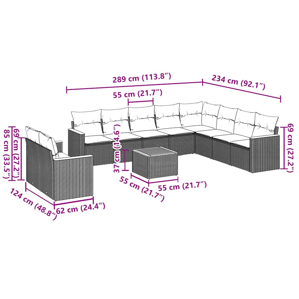 vidaXL Σαλόνι Κήπου Σετ 11 Τεμαχίων Μαύρο Συνθετικό Ρατάν με Μαξιλάρια