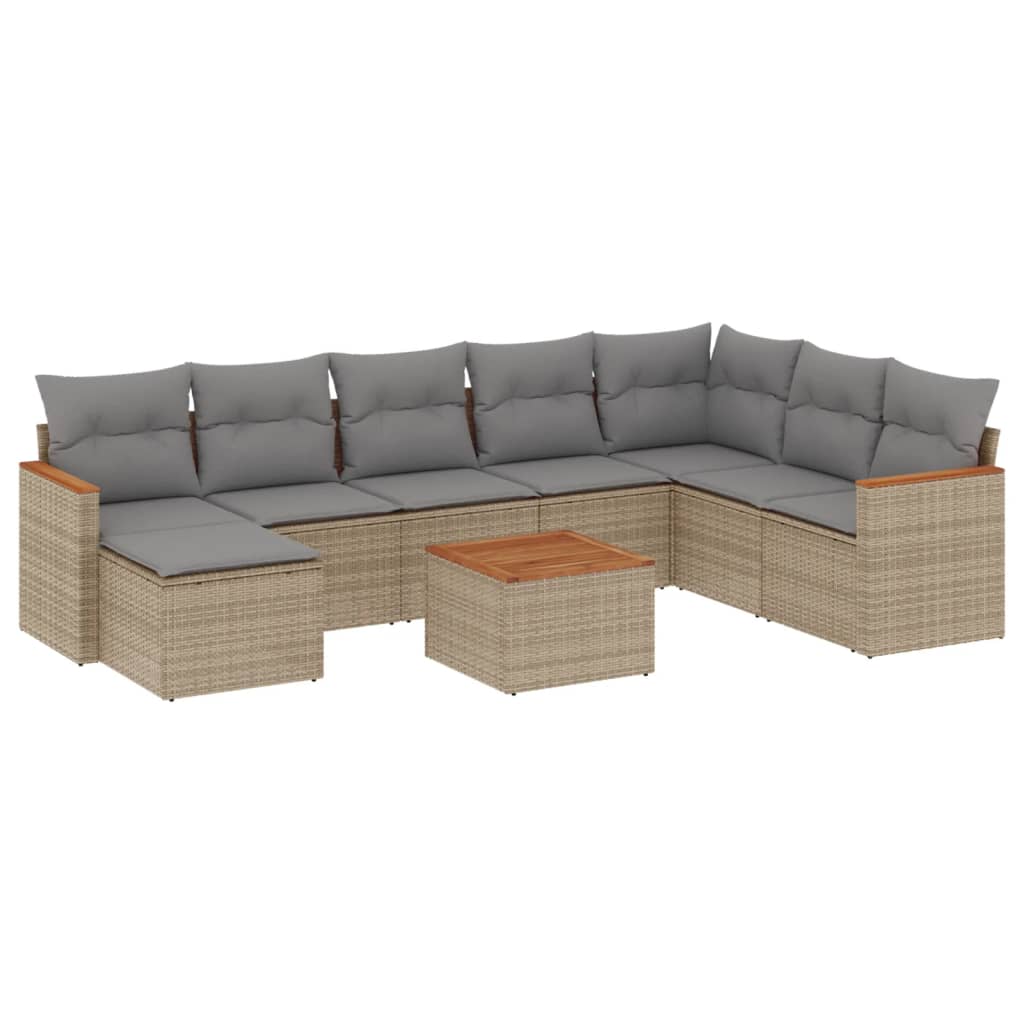 vidaXL Σαλόνι Κήπου Σετ 9 τεμ. Μπεζ Συνθετικό Ρατάν με Μαξιλάρια