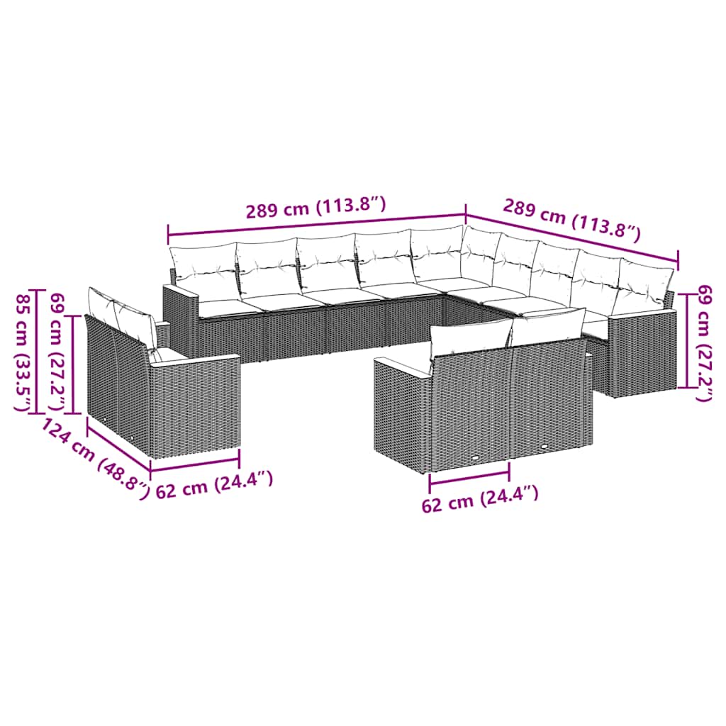 vidaXL Σαλόνι Κήπου 13 τεμ. Μαύρο από Συνθ. Ρατάν με Μαξιλάρια