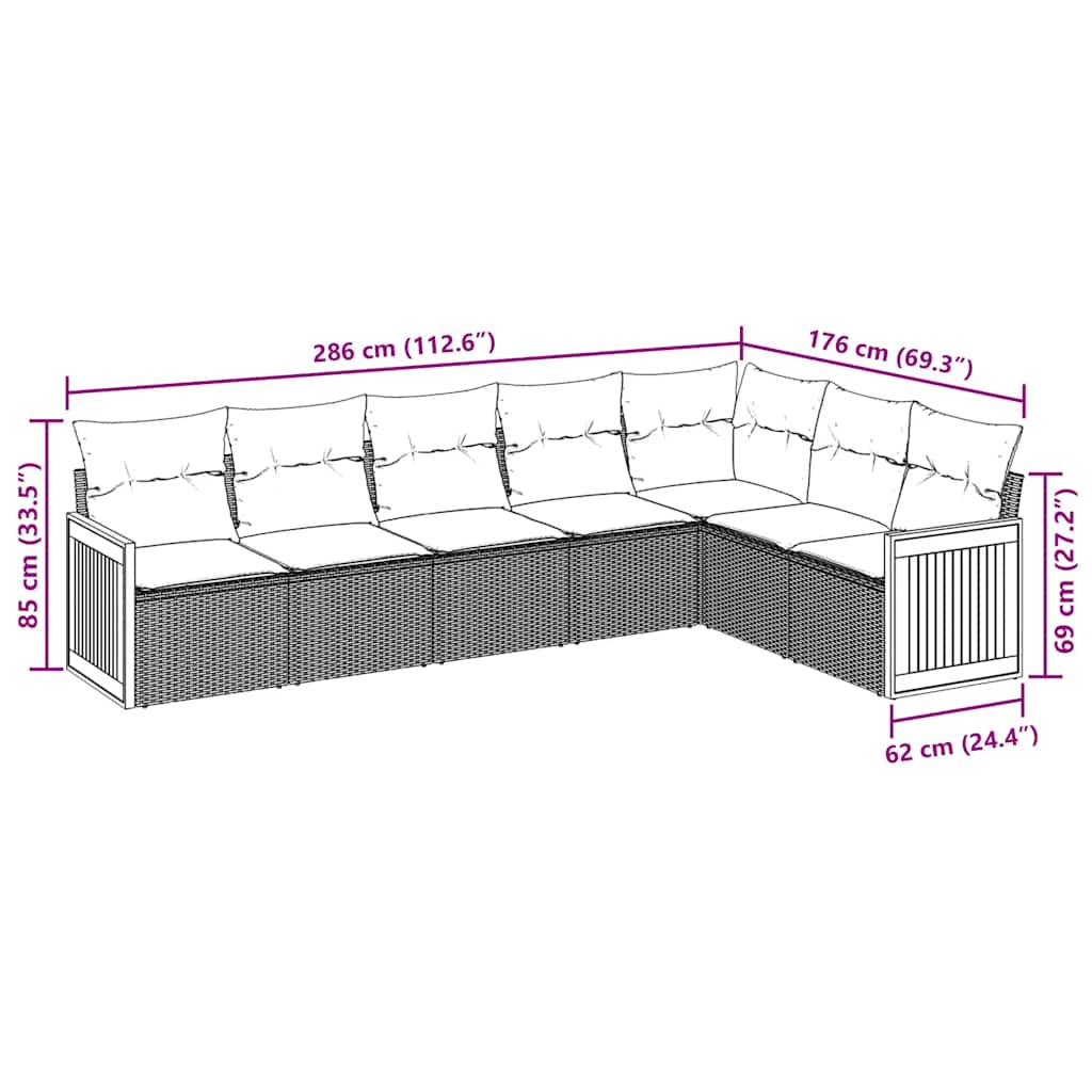 vidaXL Καναπές Σετ 7 Τεμαχίων Μαύρο Συνθετικό Ρατάν με Μαξιλάρια