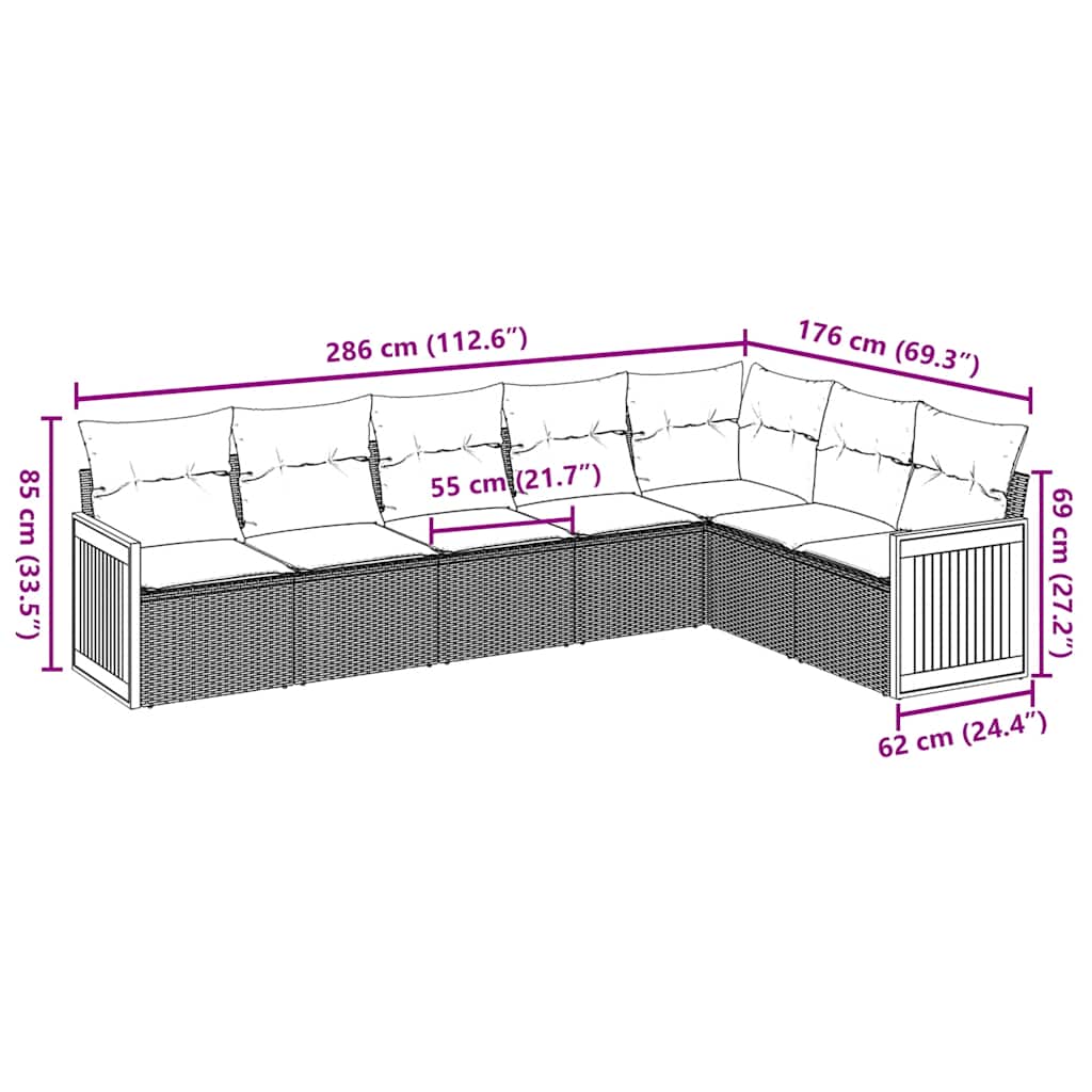 vidaXL Σαλόνι Κήπου Σετ 7 τεμ. Μπεζ Συνθετικό Ρατάν με Μαξιλάρια