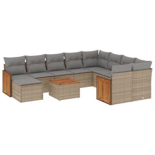 vidaXL Σαλόνι Κήπου Σετ 11 τεμ. Μπεζ Συνθετικό Ρατάν με Μαξιλάρια