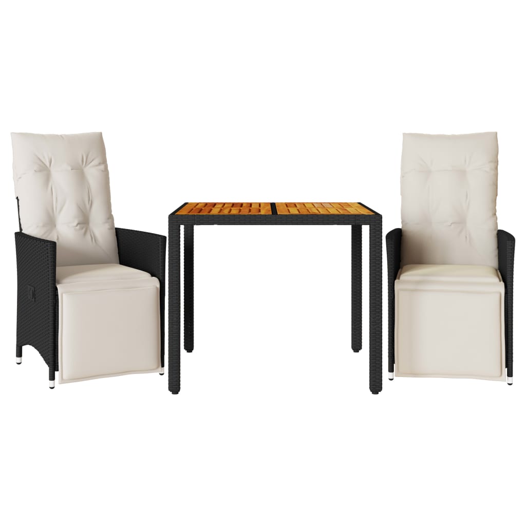 vidaXL Σετ Επίπλων Bistro 3 τεμ. Μαύρο Συνθετ. Ρατάν με Μαξιλάρια