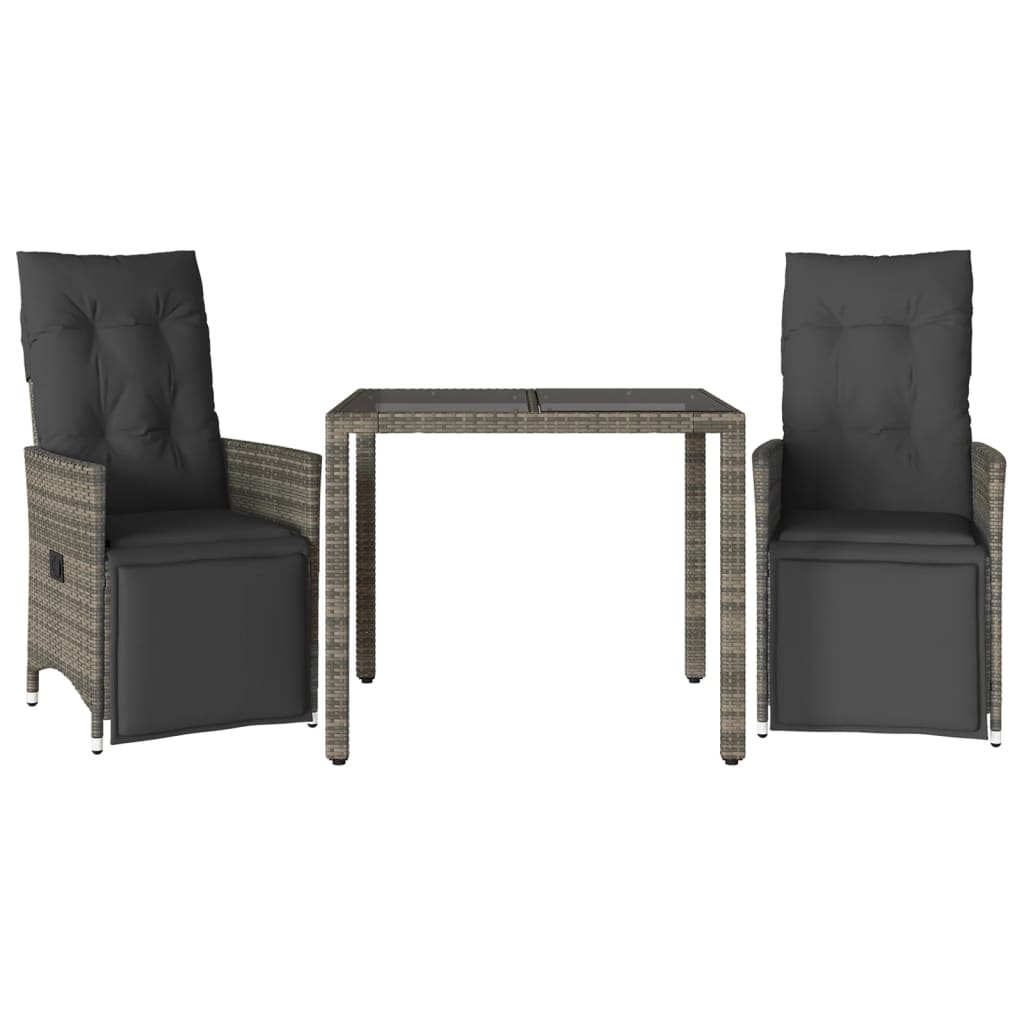 vidaXL Σετ Επίπλων Bistro Κήπου 3 τεμ Γκρι Συνθετ. Ρατάν με Μαξιλάρια