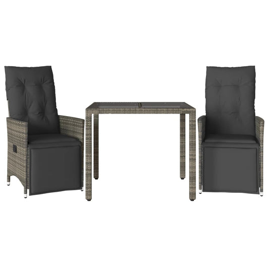 vidaXL Σετ Επίπλων Bistro Κήπου 3 τεμ Γκρι Συνθετ. Ρατάν με Μαξιλάρια