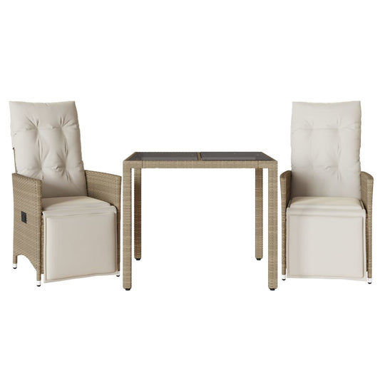 vidaXL Σετ Επίπλων Bistro Κήπου 3 τεμ. Μπεζ Συνθετ. Ρατάν με Μαξιλάρια