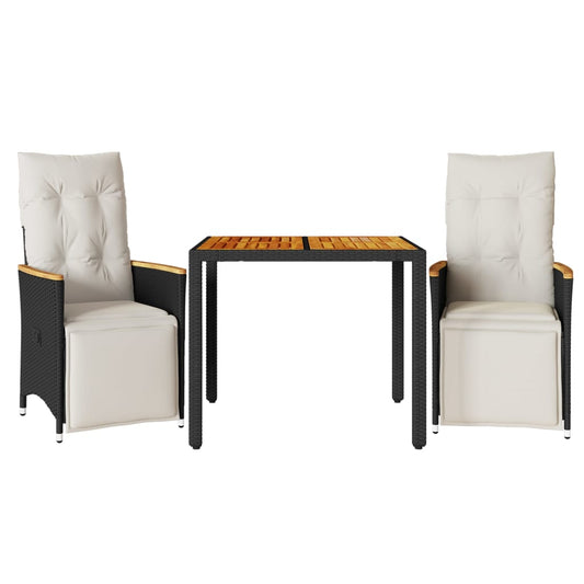 vidaXL Σετ Επίπλων Bistro Κήπου 3 τεμ Μαύρο Συνθετ. Ρατάν με Μαξιλάρια