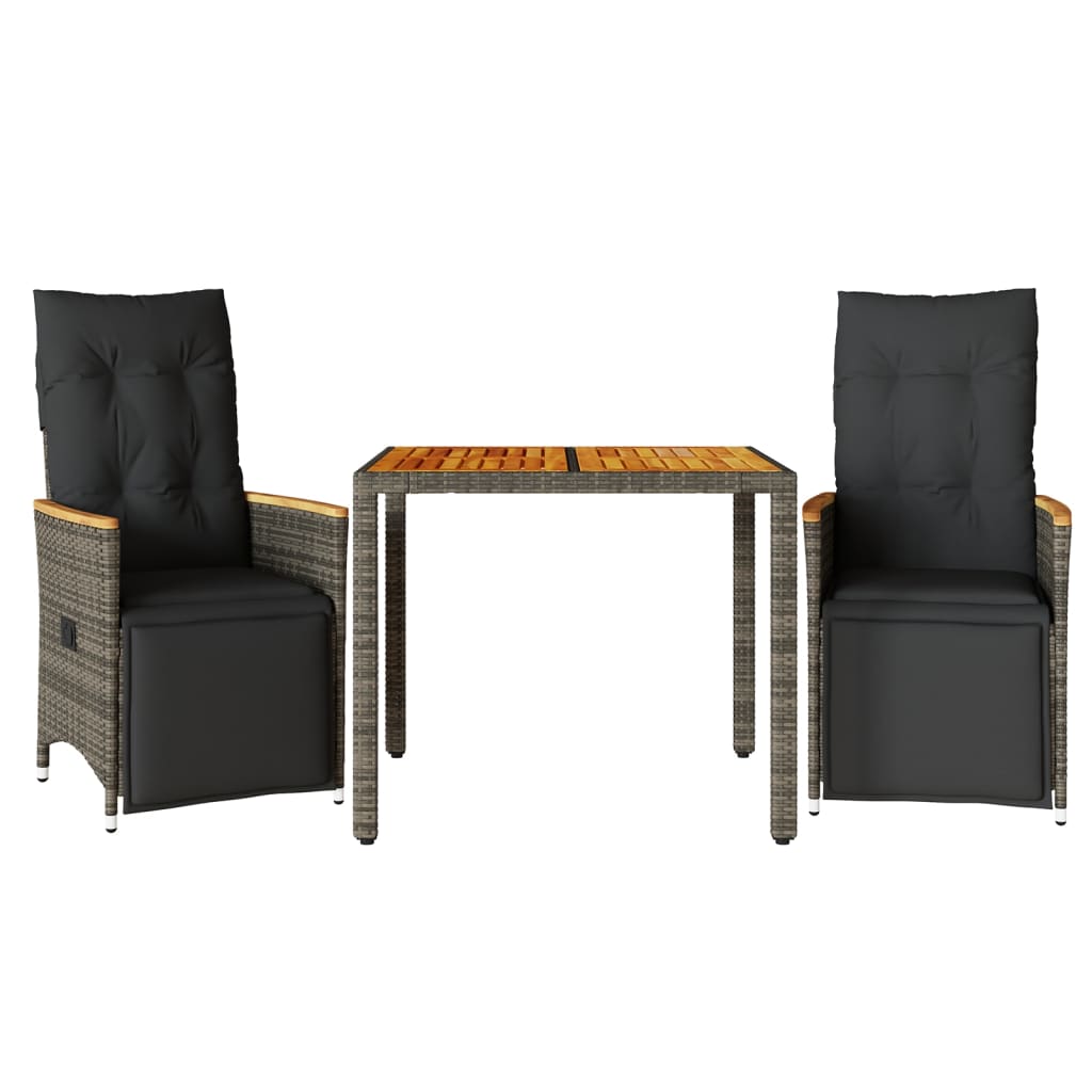 vidaXL Σετ Επίπλων Bistro Κήπου 3 τεμ Γκρι Συνθετ. Ρατάν με Μαξιλάρια