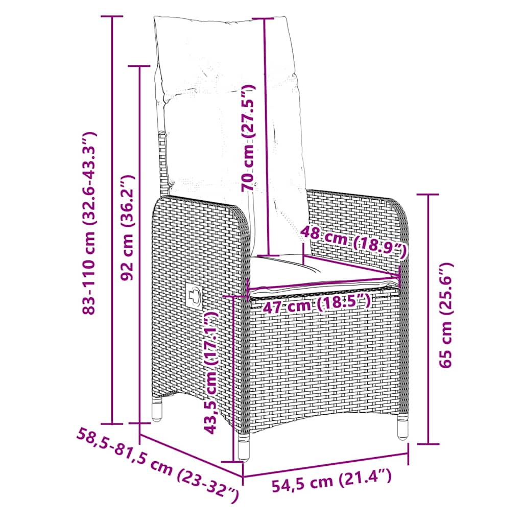 vidaXL Σετ Επίπλων Bistro Κήπου 7 τεμ Μαύρο Συνθετ. Ρατάν με Μαξιλάρια