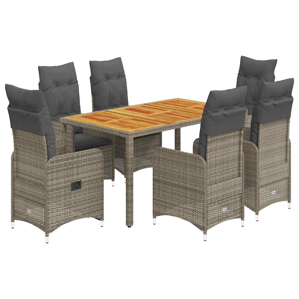vidaXL Σετ Επίπλων Bistro Κήπου 7 τεμ. Γκρι Συνθετ. Ρατάν με Μαξιλάρια