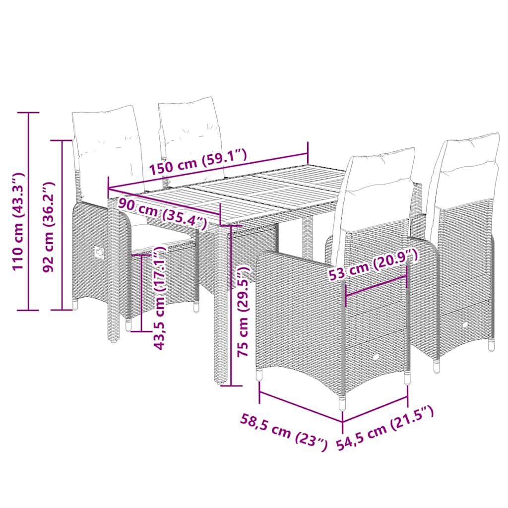 vidaXL Σετ Επίπλων Bistro Κήπου 5 τεμ. Μπεζ Συνθετ. Ρατάν με Μαξιλάρια