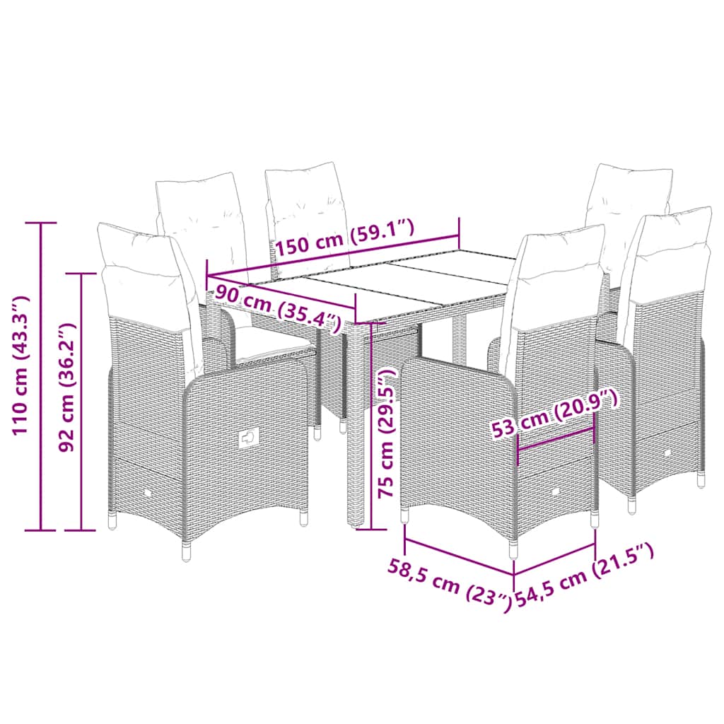 vidaXL Σετ Επίπλων Bistro Κήπου 7 τεμ. Μπεζ Συνθετ. Ρατάν με Μαξιλάρια
