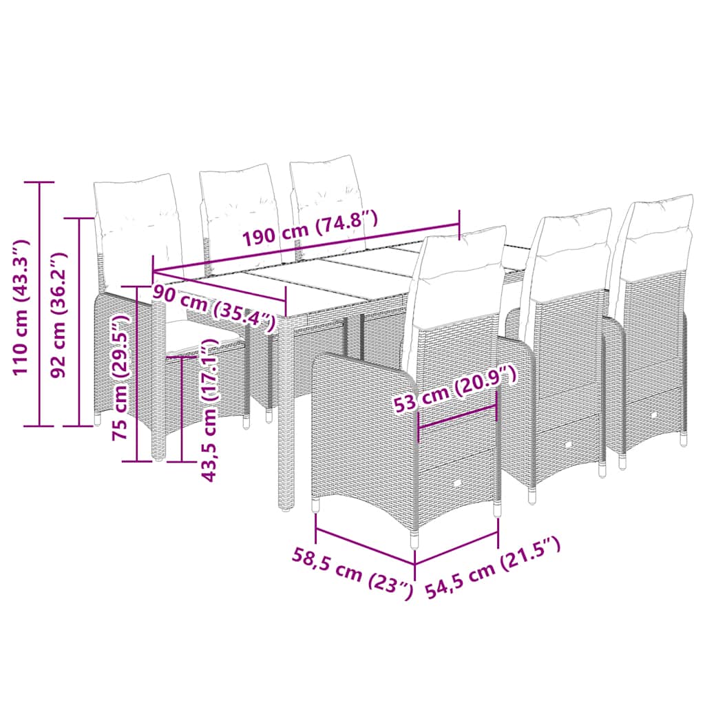 vidaXL Σετ Επίπλων Bistro Κήπου 7 τεμ. Μπεζ Συνθετ. Ρατάν με Μαξιλάρια