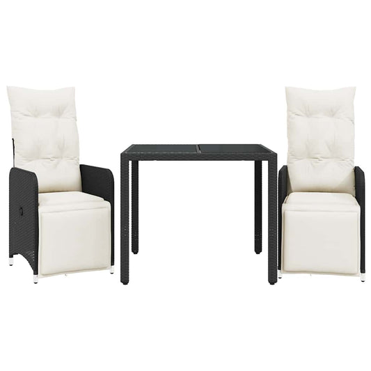 vidaXL Σετ Επίπλων Bistro Κήπου 3 τεμ Μαύρο Συνθετ. Ρατάν με Μαξιλάρια