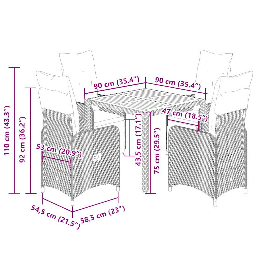 vidaXL Σετ Επίπλων Bistro Κήπου 5 τεμ Μαύρο Συνθετ. Ρατάν με Μαξιλάρια