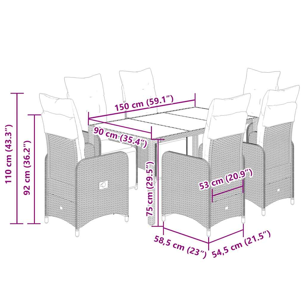 vidaXL Σετ Επίπλων Bistro Κήπου 7 τεμ Μαύρο Συνθετ. Ρατάν με Μαξιλάρια