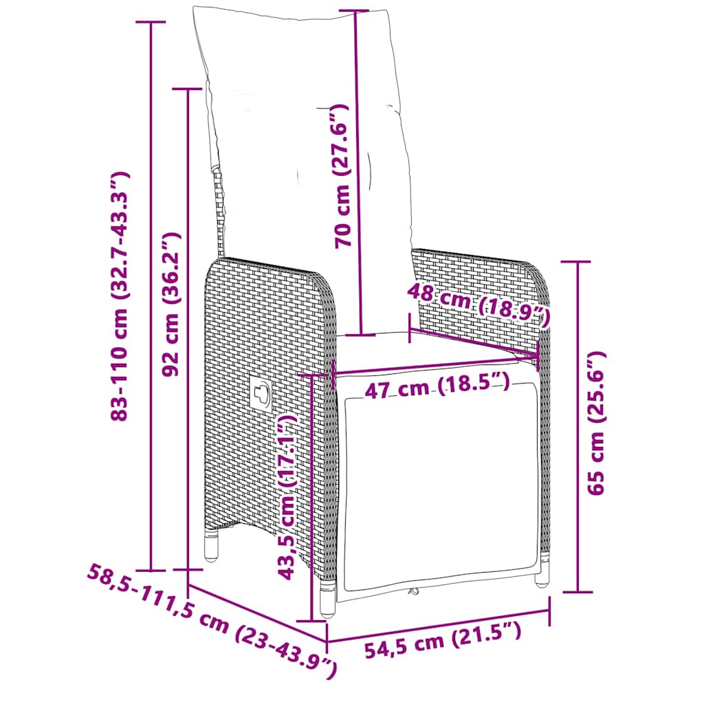 vidaXL Σετ Επίπλων Bistro Κήπου 3 τεμ Γκρι Συνθετ. Ρατάν με Μαξιλάρια