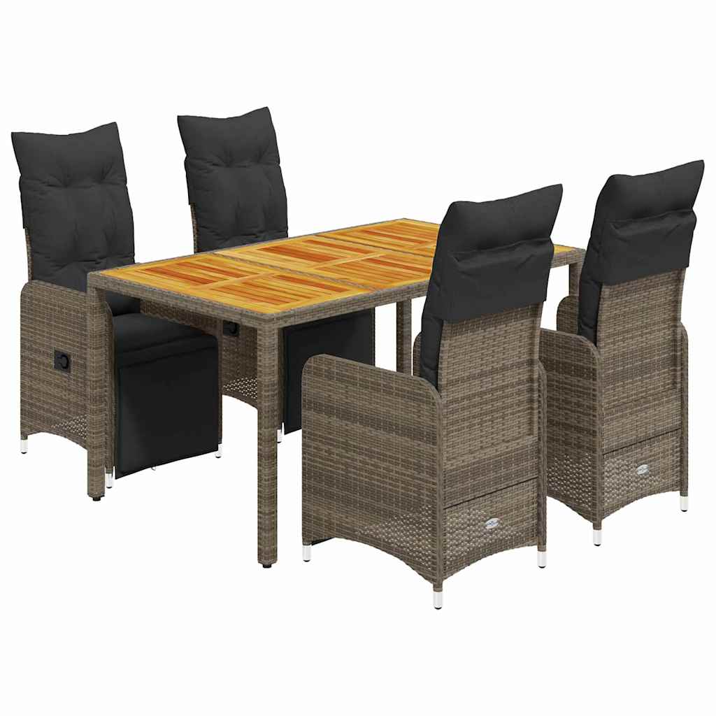 vidaXL Σετ Επίπλων Bistro Κήπου 5 τεμ. Γκρι Συνθετ. Ρατάν με Μαξιλάρια