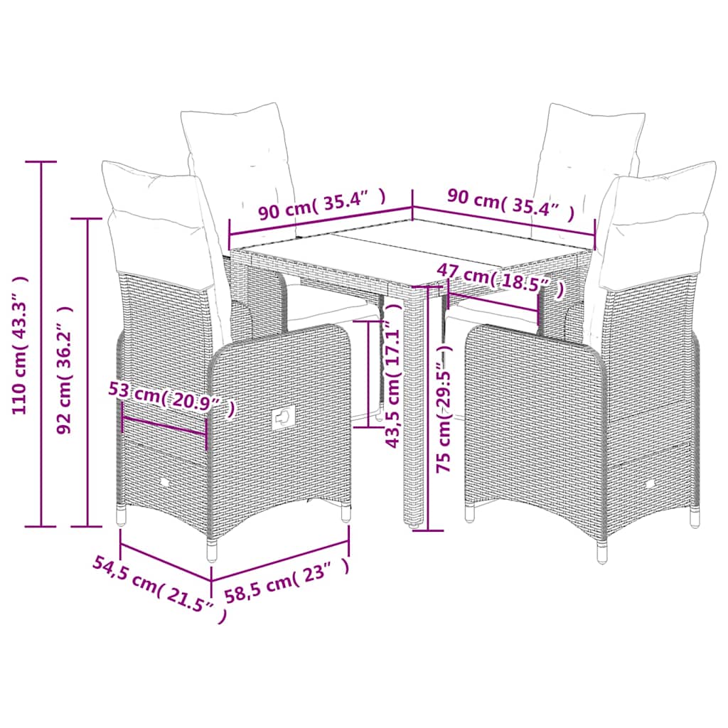 vidaXL Σετ Επίπλων Bistro Κήπου 5 τεμ. Γκρι Συνθετ. Ρατάν με Μαξιλάρια
