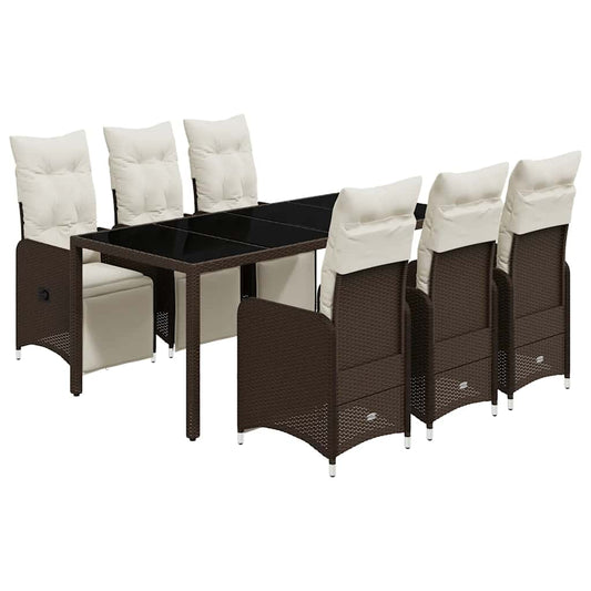 vidaXL Σετ Επίπλων Μπιστρό Κήπου 7 τεμ. Καφέ Συνθ. Ρατάν με Μαξιλάρια
