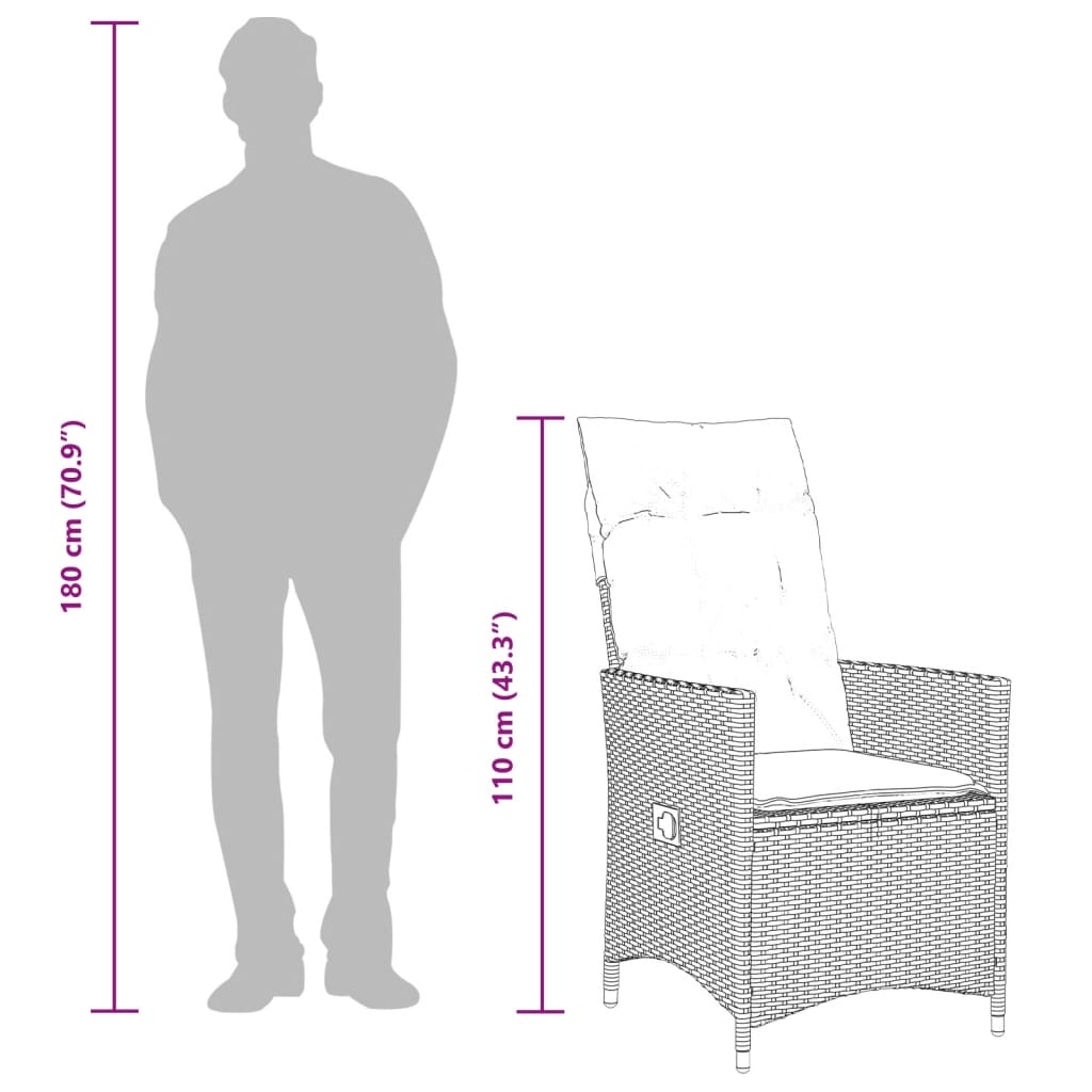 vidaXL Σετ Επίπλων Bistro Κήπου 9 τεμ Μαύρο Συνθετ. Ρατάν με Μαξιλάρια