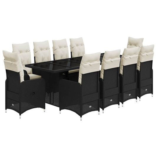 vidaXL Σετ Επίπλων Bistro Κήπου 11τεμ Μαύρο Συνθετ. Ρατάν με Μαξιλάρια