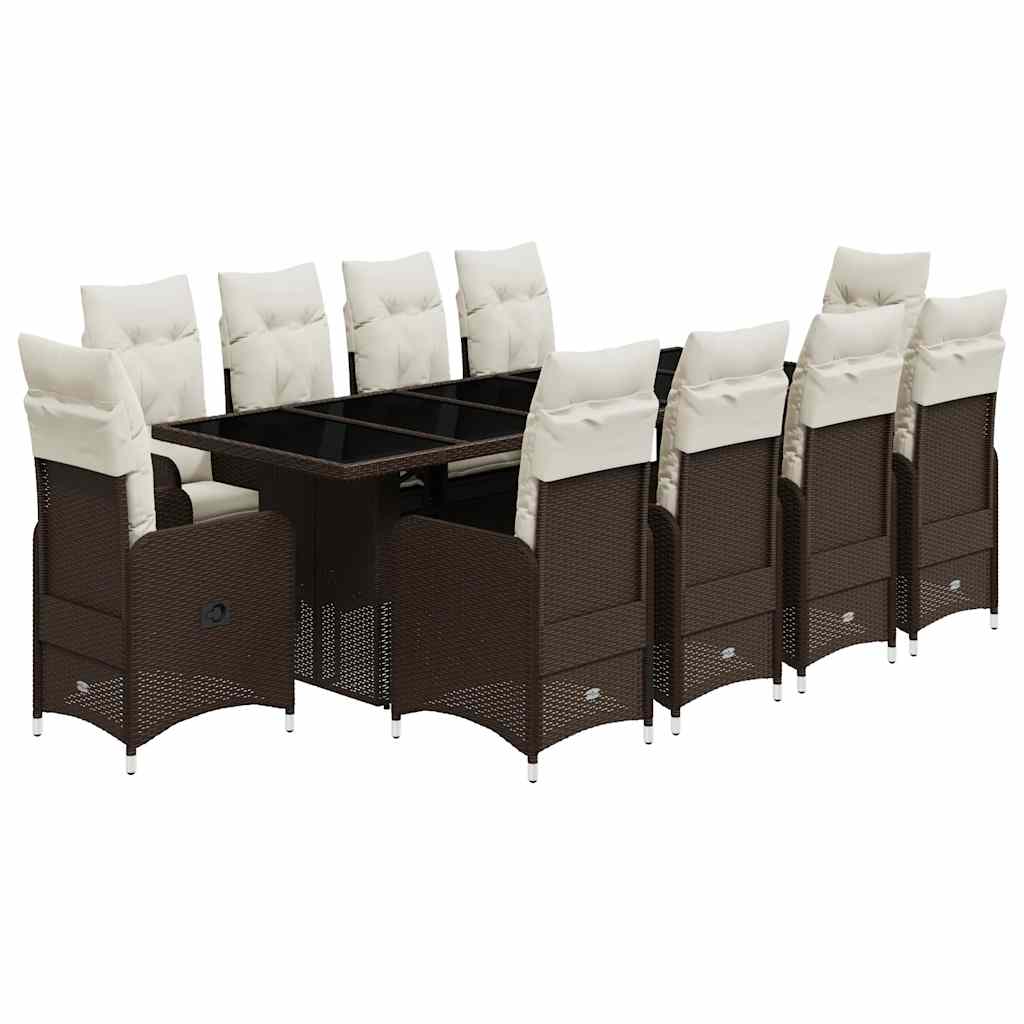 vidaXL Σετ Επίπλων Μπιστρό Κήπου 11 τεμ. Καφέ Συνθ. Ρατάν με Μαξιλάρια