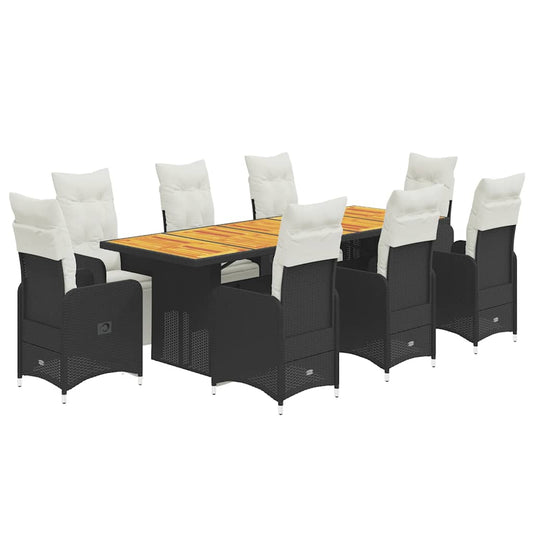 vidaXL Σετ Επίπλων Bistro Κήπου 9 τεμ Μαύρο Συνθετ. Ρατάν με Μαξιλάρια
