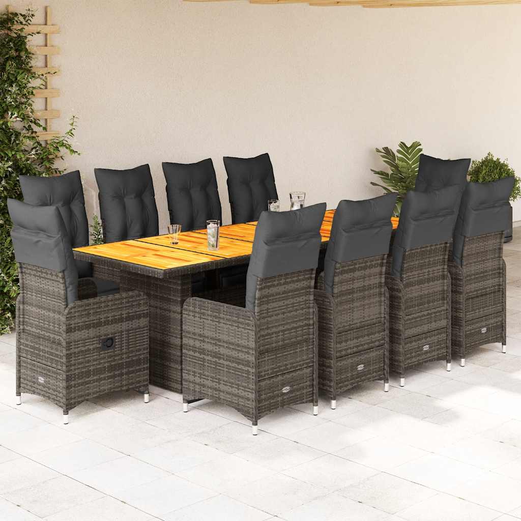 vidaXL Σετ Επίπλων Bistro Κήπου 11 τεμ Γκρι Συνθετ. Ρατάν με Μαξιλάρια