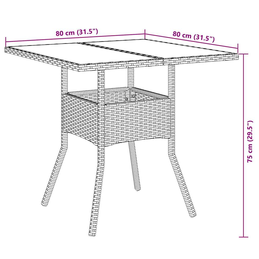 vidaXL Σετ Τραπεζαρίας Κήπου 3τεμ. Μαύρο Συνθ.Ρατάν/Γυαλί με Μαξιλάρια
