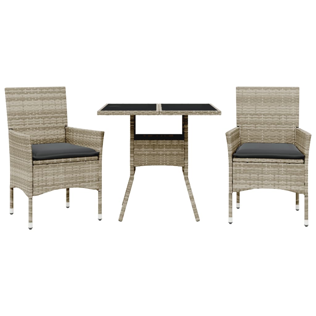 vidaXL Σετ Τραπεζαρίας Κήπου 3 τεμ. Γκρι Συνθ.Ρατάν/Γυαλί με Μαξιλάρια