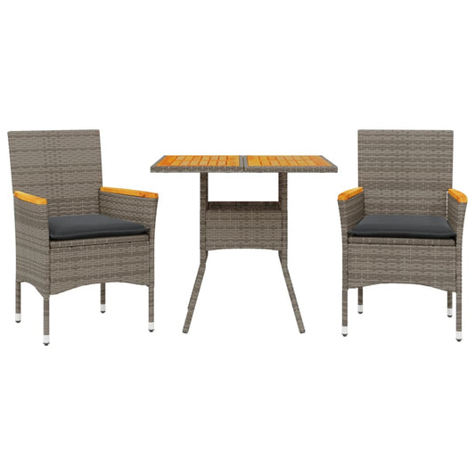 vidaXL Σετ Τραπεζαρίας Κήπου 3 τεμ. Γκρι Συνθ. Ρατάν/Ακακίας Μαξιλάρια