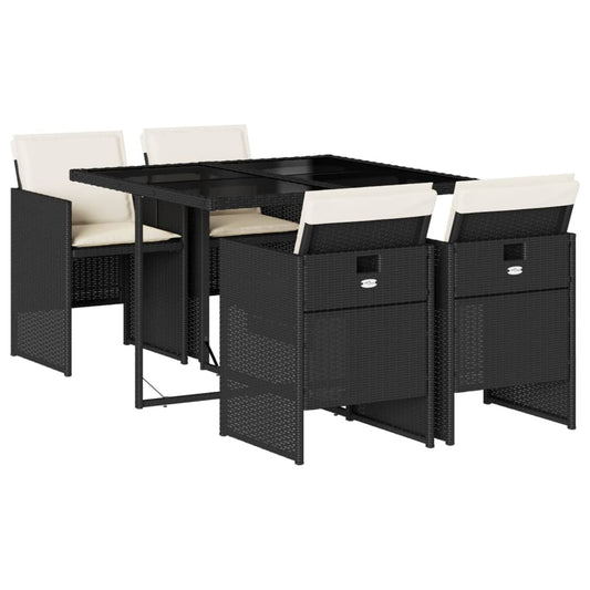 vidaXL Σετ Τραπεζαρίας Κήπου 5 Τεμαχίων Μαύρο Συνθ. Ρατάν με Μαξιλάρια