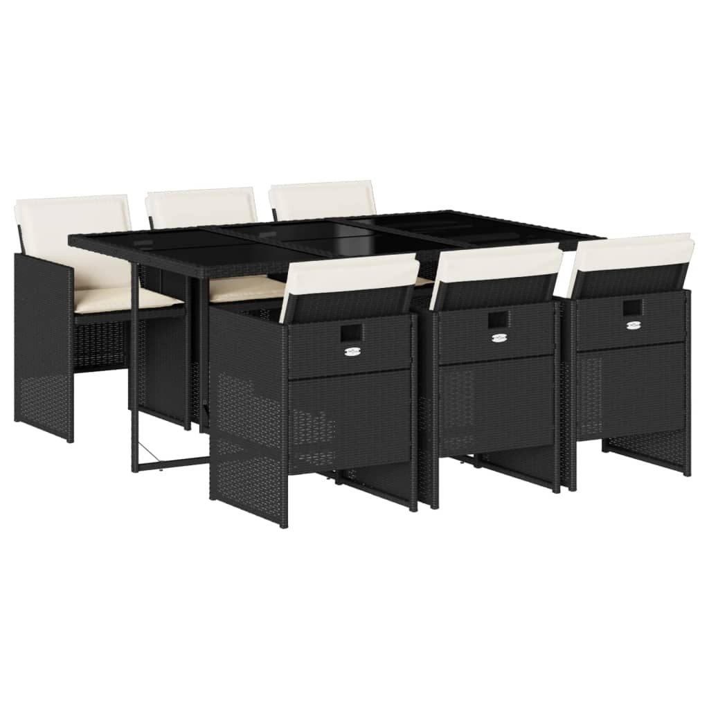 vidaXL Σετ Τραπεζαρίας Κήπου 7 Τεμ. Μαύρο Συνθετικό Ρατάν με Μαξιλάρια