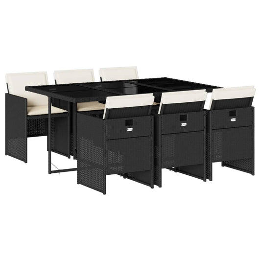 vidaXL Σετ Τραπεζαρίας Κήπου 7 Τεμ. Μαύρο Συνθετικό Ρατάν με Μαξιλάρια
