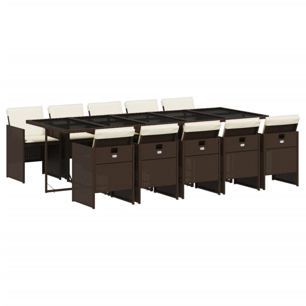 vidaXL Σετ Τραπεζαρίας Κήπου 11 τεμ. Καφέ Συνθετικό Ρατάν με Μαξιλάρια