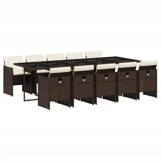 vidaXL Σετ Τραπεζαρίας Κήπου 11 τεμ. Καφέ Συνθετικό Ρατάν με Μαξιλάρια